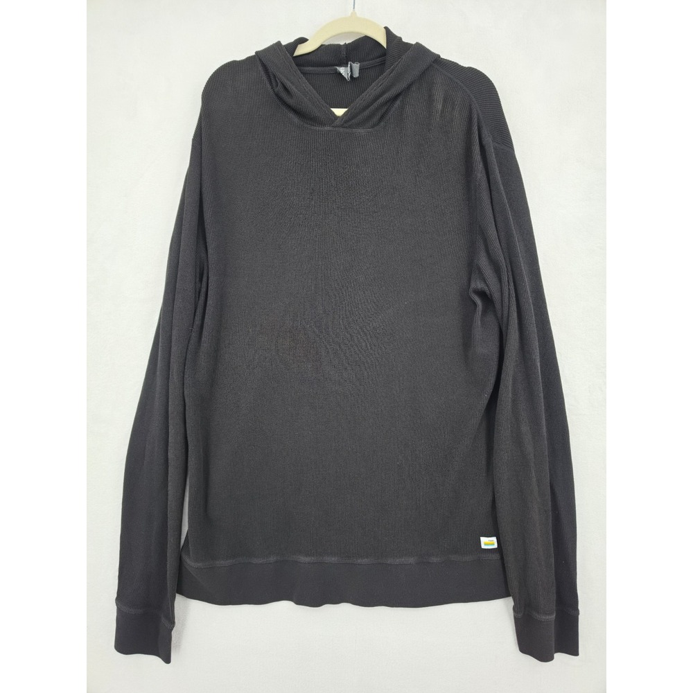 Vuori Waffle Knit Hoodie Charcoal Black Thermal Pullover XL Minimalist Lounge